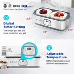 Probiotic Yogurt Maker with Adjustable Time & Temp Control - Make Trillions of Live Probiotics with Two 1-Quart Containers for Larger Batches - Best Greek Yogurt Maker