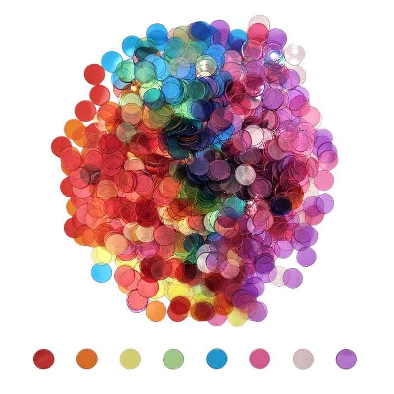 1000 Pcs Of 3/4 Inch Transparent 8 Color Bingo Counting Chips Plastic Marke