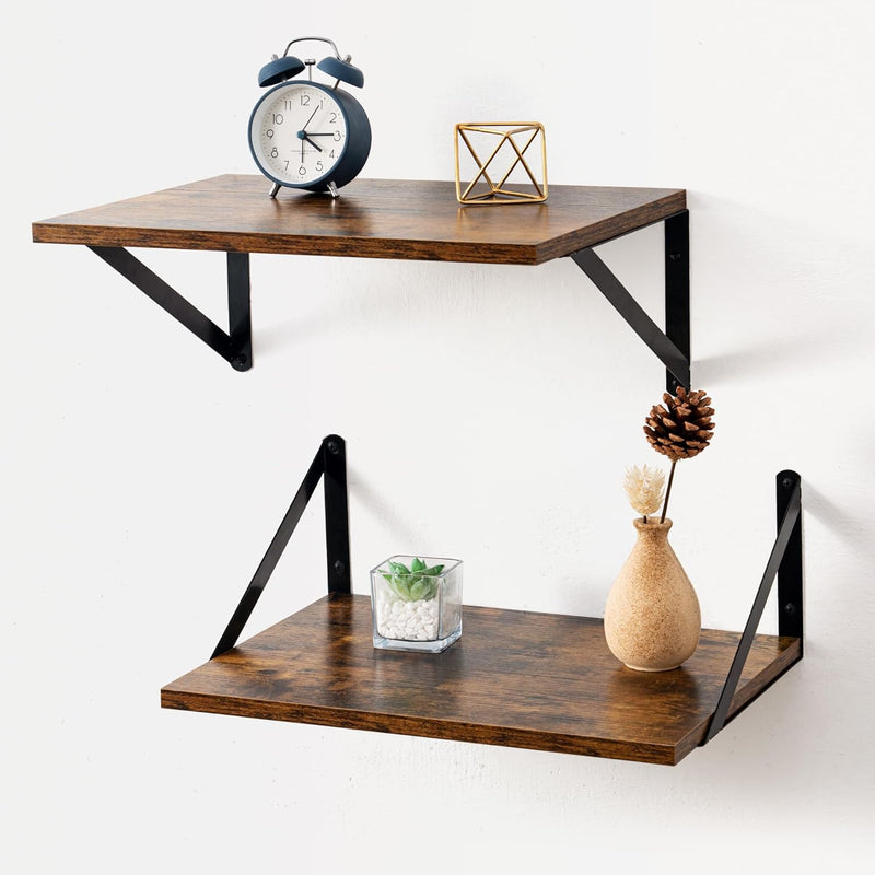 Floating Shelves 12 Inch Deep, Rustic Wood Wall Mounted Shelves Set Of 2, Larg