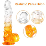 8 Inch Huge Realistic Clear Dildo Xl Sex Toy With Small Glans,Big Jelly G Spot Dildo With Suction Cup For Vaginal Anal Play Orange Dildos Soft Penis Beginners Sex Toys For Women Men Couple (L)
