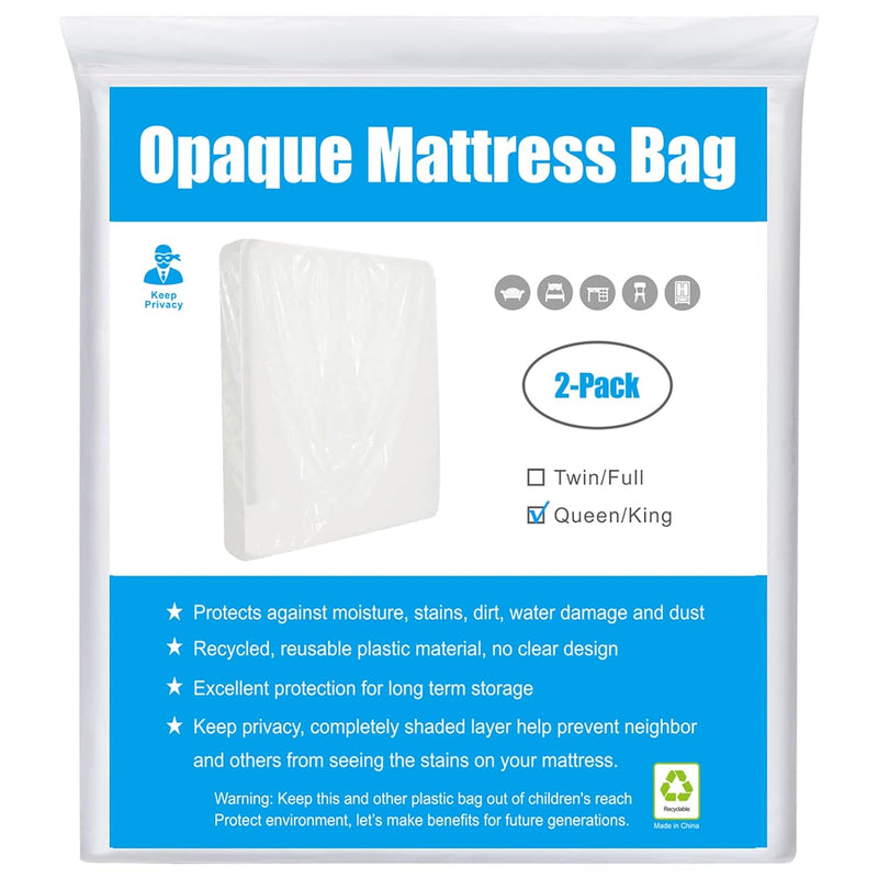 2-Pack 5 Mil Mattress Bag For Moving And Storage - Opaque Mattress Disposal Ba