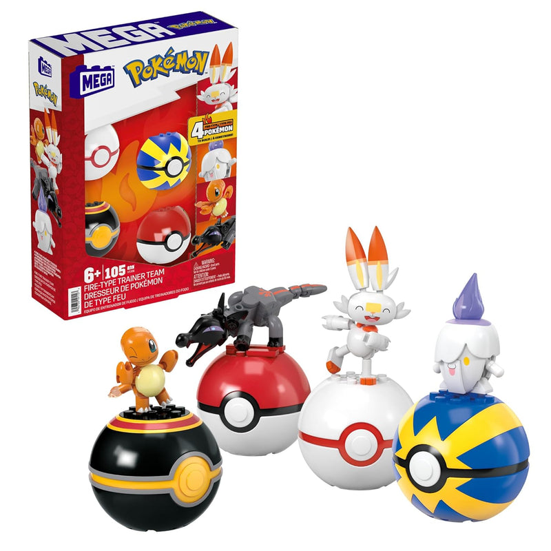 Pokémon Building Toys Set Fire Type Trainer Team With 105 Pieces, 4 Poseabl