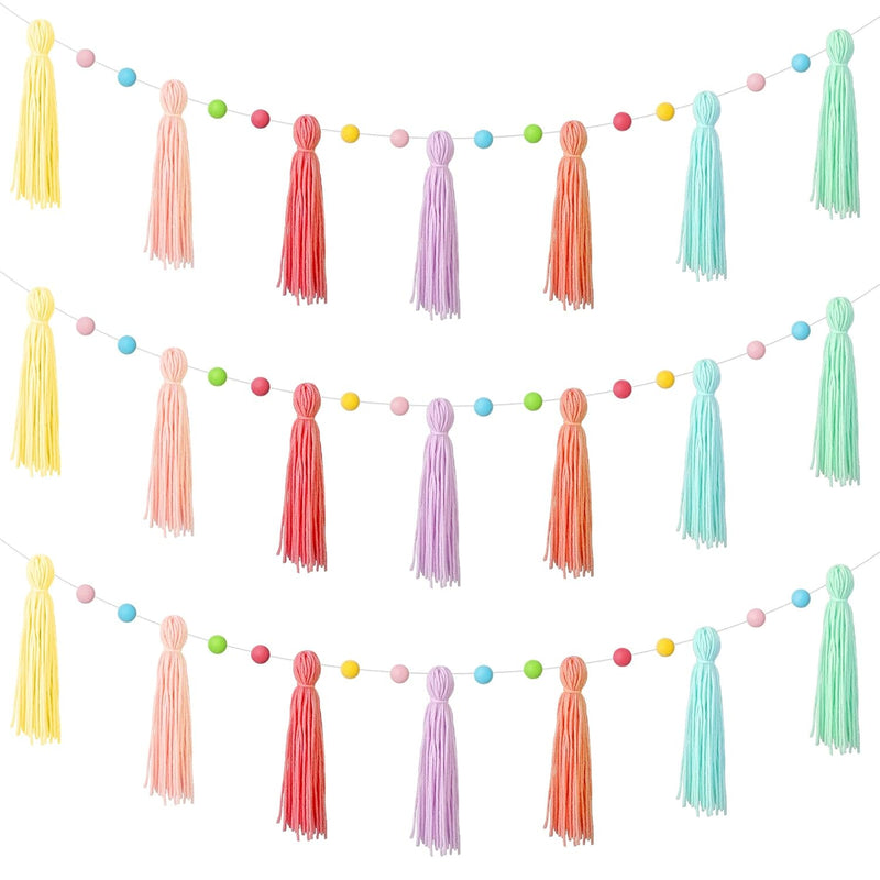 3 Pcs Colorful Rainbow Boho Tassel Garland Pom Pom Classroom Garland Tassel Ea
