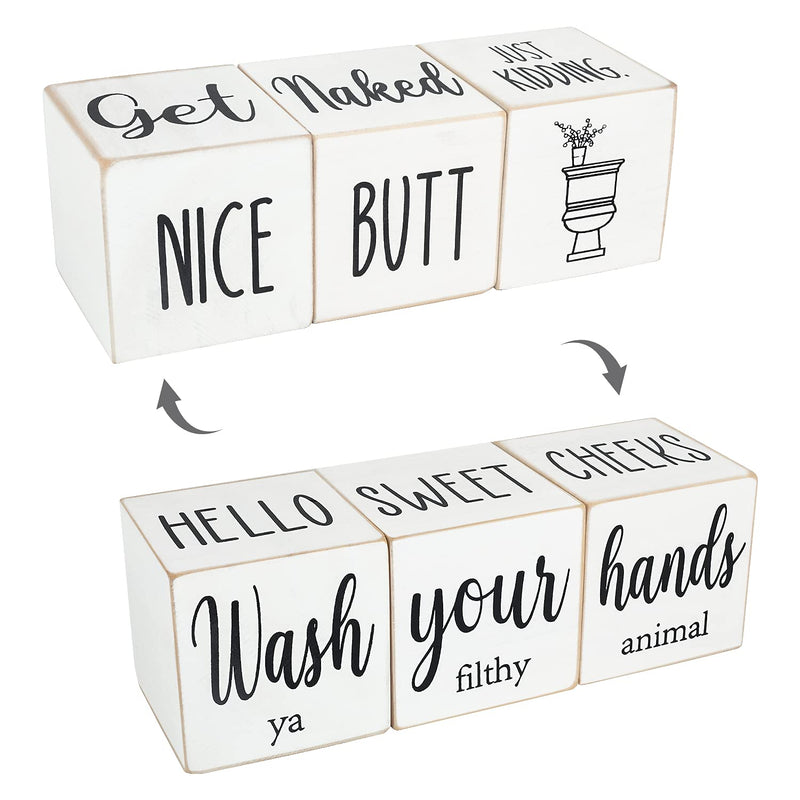Farmhouse Funny Bathroom Decor Signs,4 Sides-Nice Butt&Get Naked&Hello Sweet C