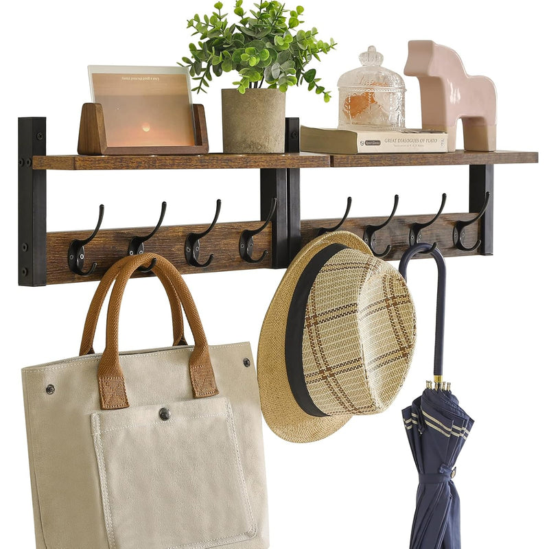 Coat Rack Shelf Wall Mounted, Coat Hooks Set Of 2, Entryway Coat Hanger With 8 H
