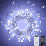 Fairy Lights Plug In, 10Feet 200 Leds Firecracker String Lights With Remote, Christmas Lights Cluster Starry String Lights For Ceiling Bedroom Wreath Garland Window Christmas Decoration, Pure White