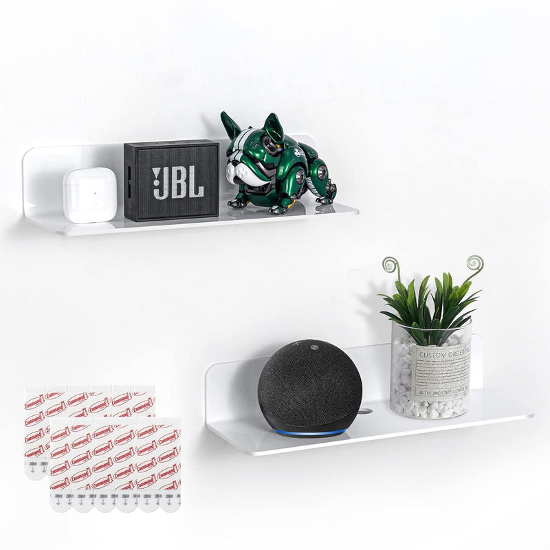 Floating Shelves White Set Of 2 - Damage Free Expand Wall Space - 12 Inch Comm