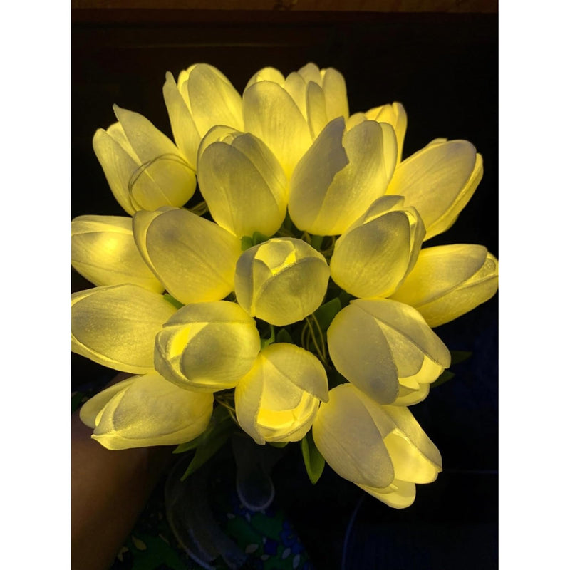 15 Pcs Artificial White Tulip Flowers With Led Light, Real Touch Tulip Bouquet