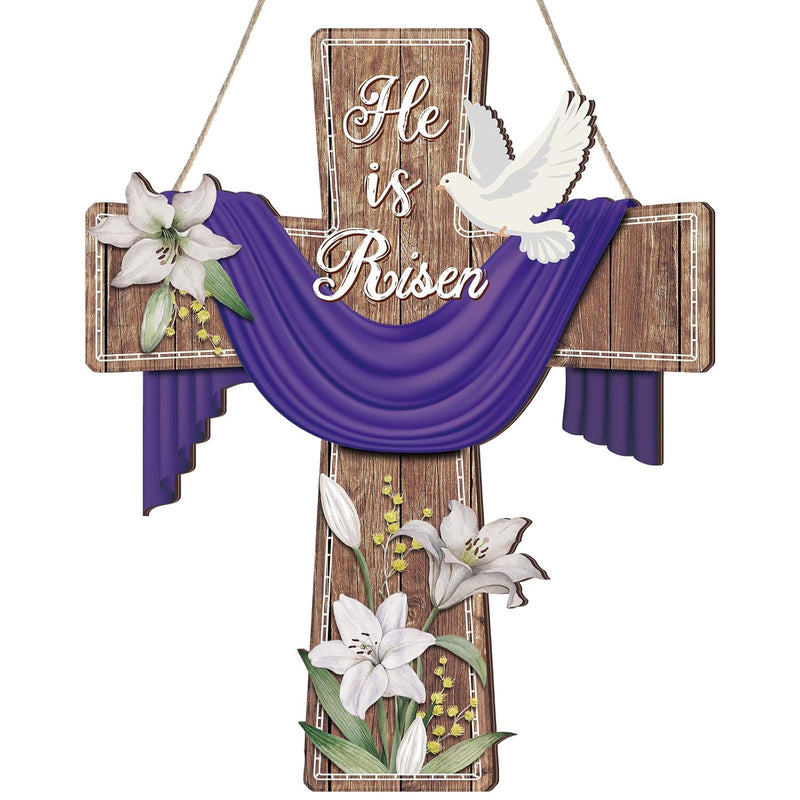 He Is Risen Door Sign Easter Religious Cross Sign Easter Wooden Hanging Decora