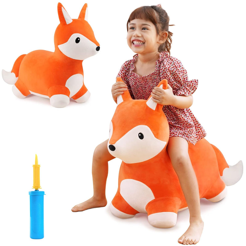 iPlay, iLearn Bouncy Pals Fox Hopping Horse, Kids Plush Inflatable Hopper T