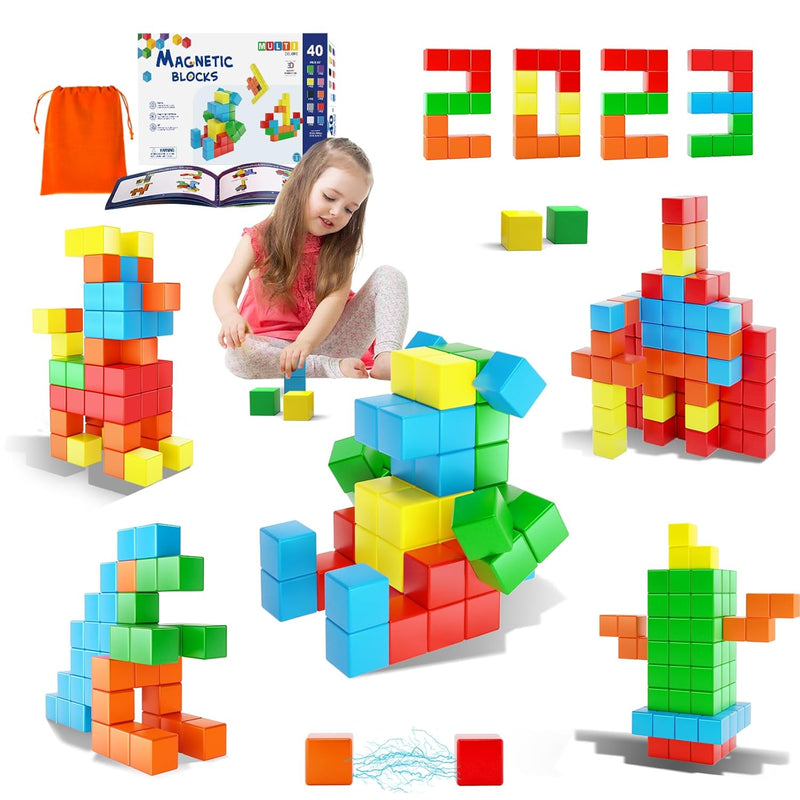40Pcs Magnetic Blocks For Toddler Toys, Montessori Sensory Stem Building Pr