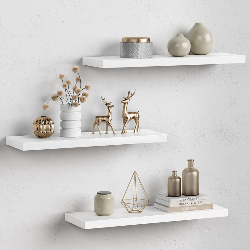 White Floating Shelves For Wall Decor, 24 Inches Long Wall Shelves For Bedroom