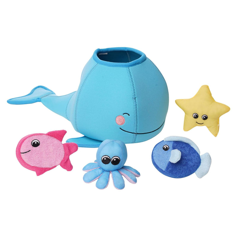 Manhattan Toy Neoprene Whale 5-Piece Floating Spill n Fill Bath Toy with Qu