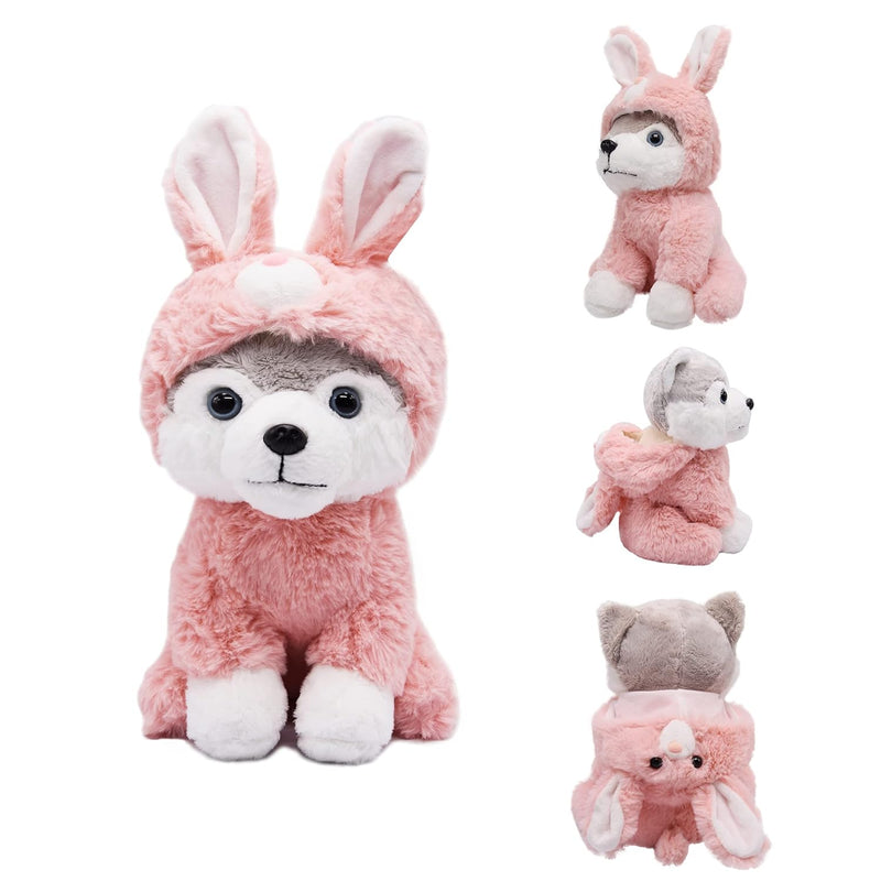 Cuddly Husky Stuffed Animals Soft Toys With Adorable Bunny Style Clothes Super