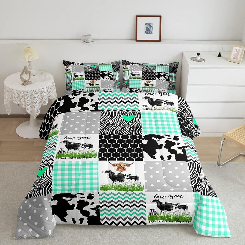 Cow Print Comforter Set Queen Size Cute Cow Quilt Set Farm Animals Print Beddi
