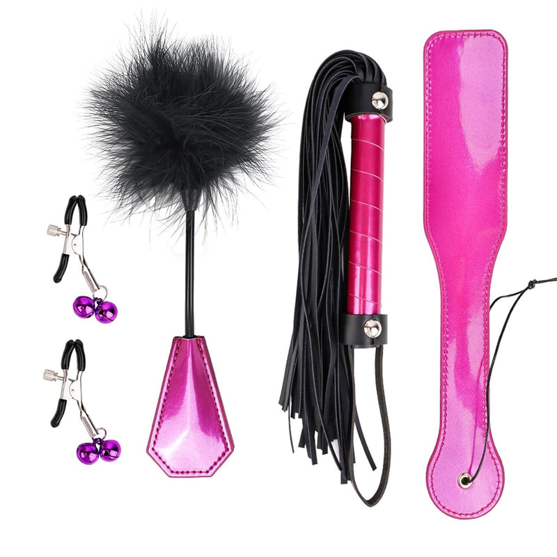 4 Pcs Bdsm Training Set Sex Whip Adult Sex Flap Paddle Role Playing Adult Role Playing Sex Game Bdsm Feather Hand Flap Whip Nipple Clip Mei Red