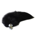 Real Fox Fur Tail Stainless Steel Anal Plug Set - Sensual Adult Toy & Cosplay Accessory (Black, Small Plug)