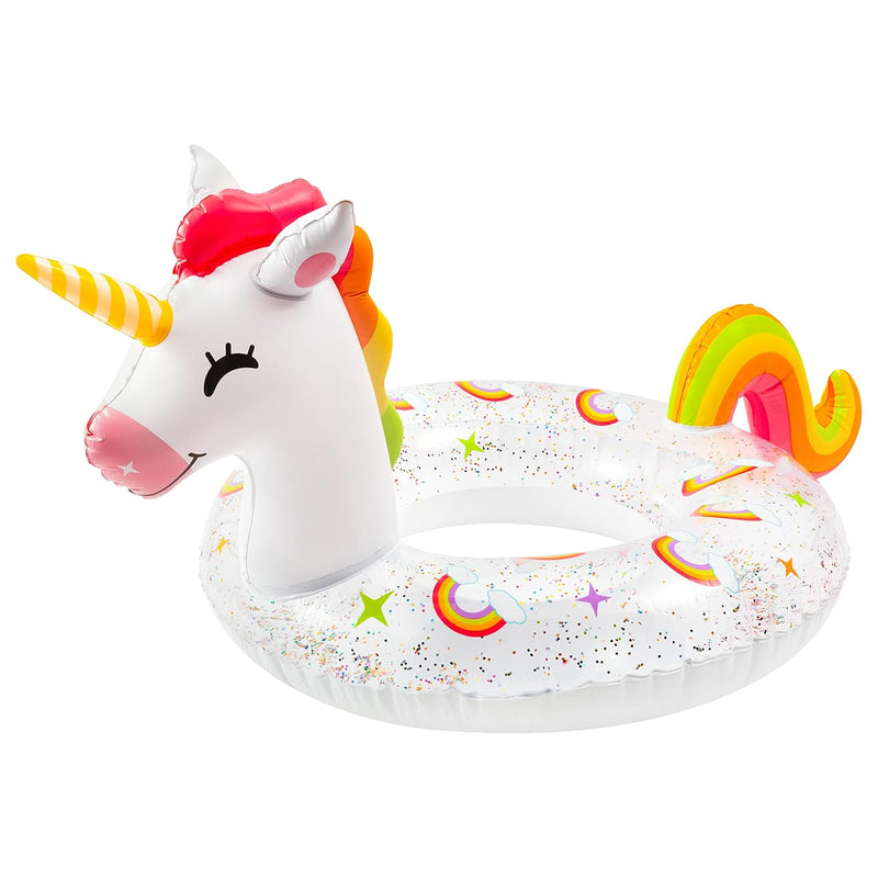 Unicorn Inflatable Pool Float With Glitters Inflation Swimming Ring Outdoor