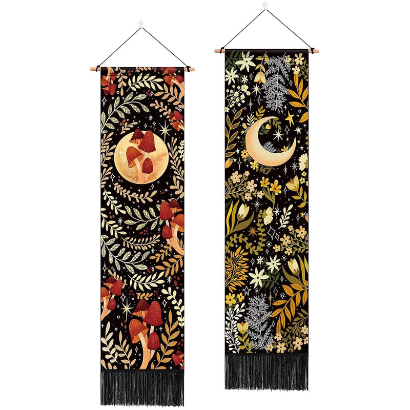 Pack Of 2 Moon And Floral Tapestry Yellow And Green Plant Tapestry Botanical T