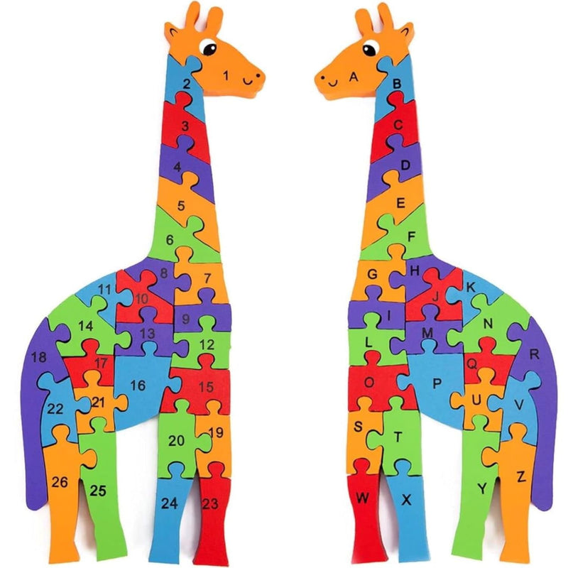 LovesTown Giraffe Wooden Puzzle, 26PCS Jigsaw Puzzle Alphabet and Number Bl