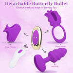 3-In-1 Couples Adult Toy Vibrator Kit Vibrating Cock Ring, Anal Butt Plug & Panty Vibrator With Remote Control, 9 Modes Sex Toys For Partner Play & Solo Clitoral G-Spot Stimulation Purple