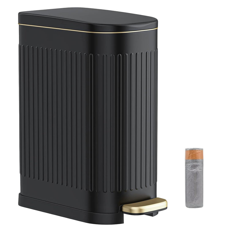 Black Bathroom Trash Can With Soft Close Lid,Small Garbage Can With Removable Li