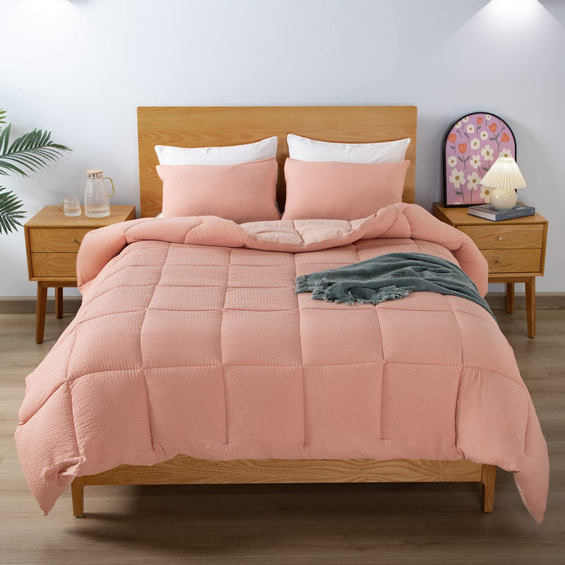 Winter Warmth Quilted Comforter Set Twin With 1 Pillow Sham, Cozy Soft Seersuc