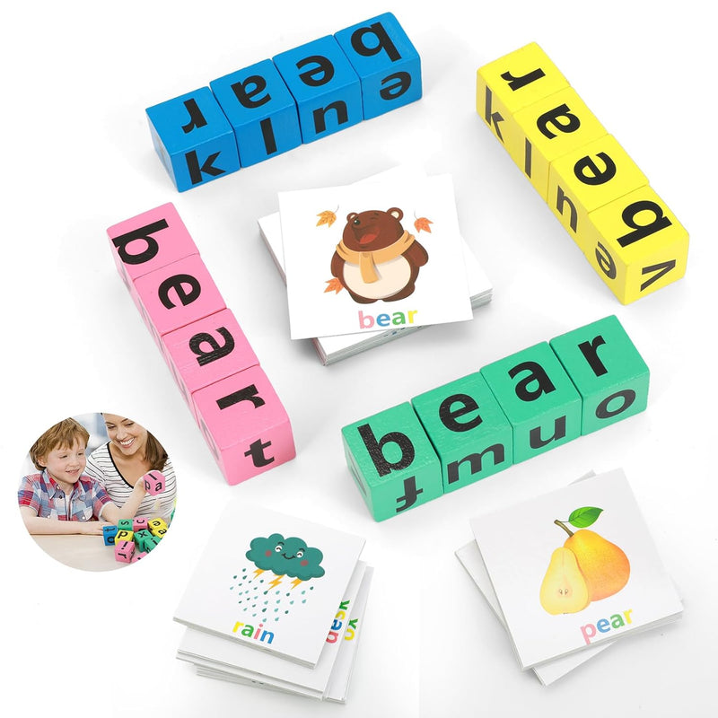 Wooden Blocks Spelling Game, Word Race Cube Game, Alphabet Matching Multipl