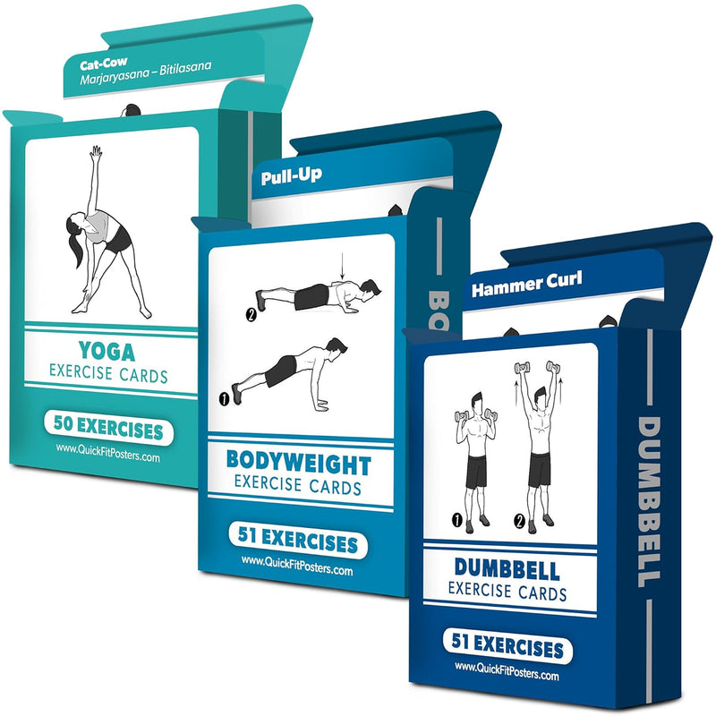3 Pack Dumbbell, Bodyweight & Yoga Pose Exercise Cards Fitness Workout Play