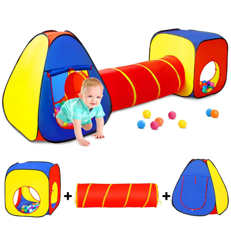 Kids Play Tent With Ball Pit+Crawl Tunnel+Castle Tent, Pop Up Toddlers Play