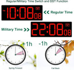 LED Digital Wall Clock, Large Digital Clock Bold Numbers with Seconds for Seniors Visually Impaired๏ผPlug Electric Clock Dimmable Auto DST Large Display 10 Inches (Red)