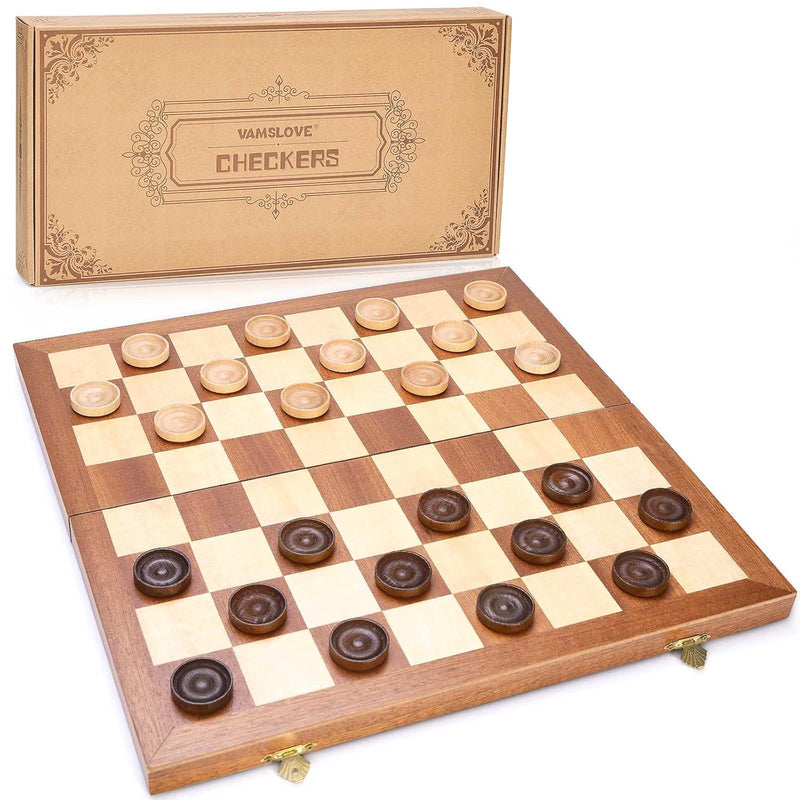 14Inch Checkers Folding Wooden Game Set, 8X8 Classic Checkerboard Internati
