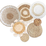 7 Pack Boho Wall Basket Decor - Seagrass Rattan Wicker Wall Decor Round Handmade Hanging Rustic Flat Elegant Wall Art for Farmhouse Living Rooms Bedrooms Display Table Settings Kitchen Home