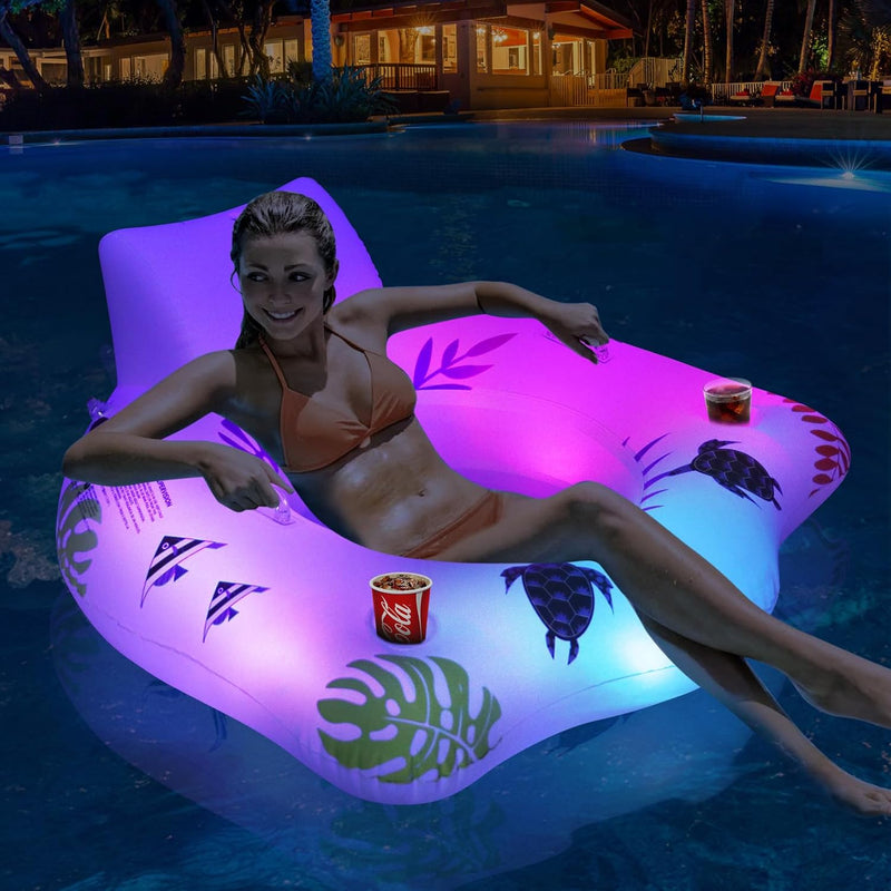 Inflatable Pool Floats Chair With Color Changing Light, Solar Powered Water
