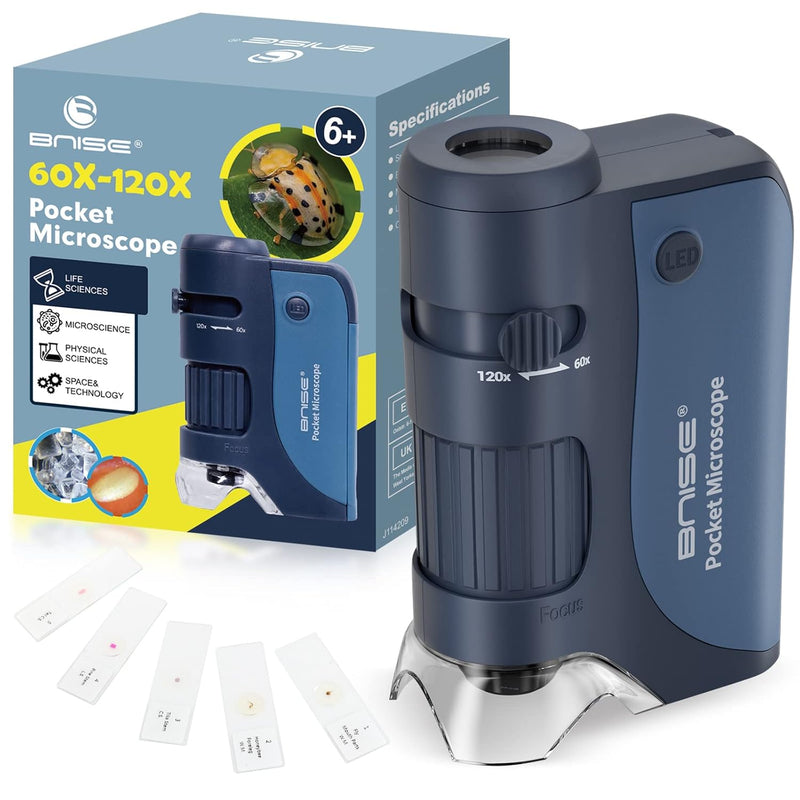 Pocket Microscope 60X 120X, Portable Handheld Microscope For Kids, Mini Mic