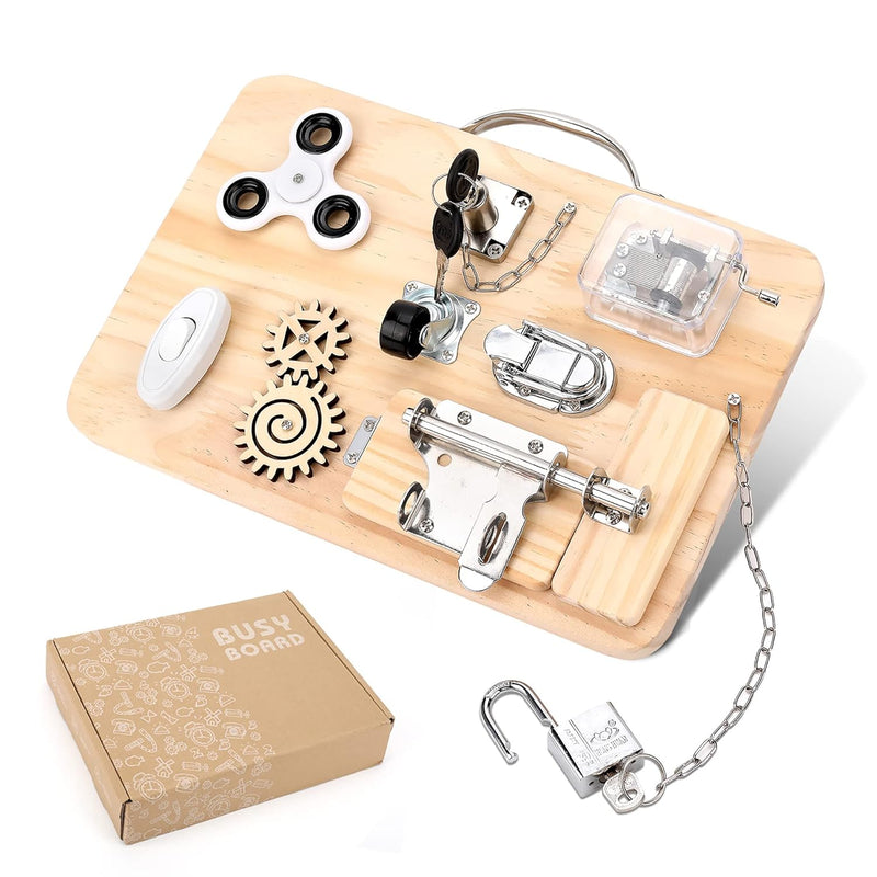 Wooden Montessori Toys Busy Board For 1 2 3 4 Year Old, Baby Toddler Sensor