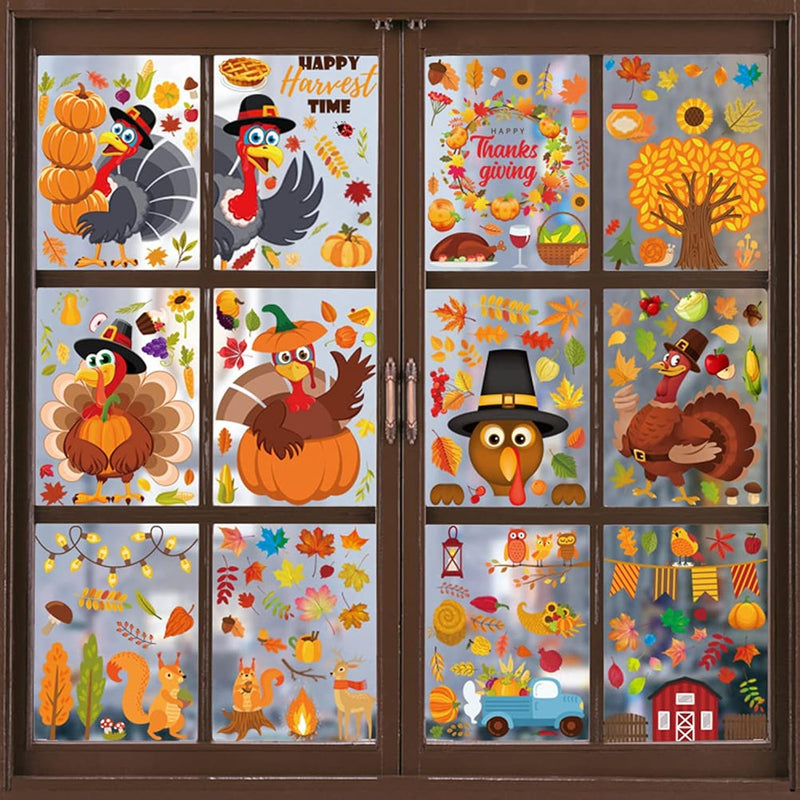 350Pc Thanksgiving Window Clings Fall Window Clings Fall Window Decor For Offi