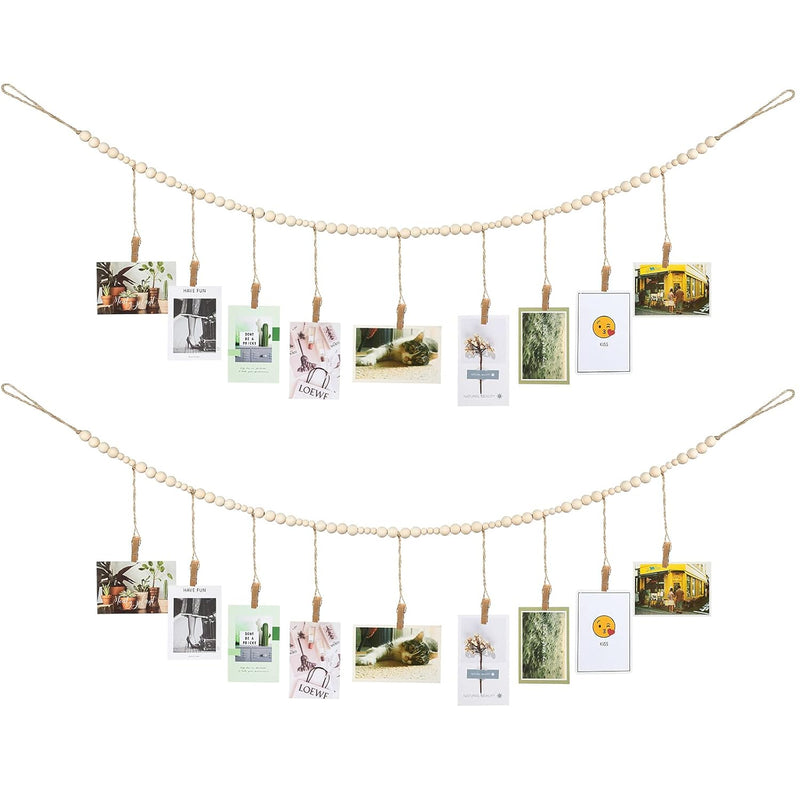 Wall Hanging Photo Display With Wooden Beads Garland 4 Feet Boho Collage Pictu