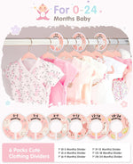 Baby Hangers, 11 Inch Pink Velvet Kids Hangers with 6 Pcs Size Dividers Non Slip Nursery Children Closet Clothes Hangers for Infant Toddler Girls & Boys - 30 Pack
