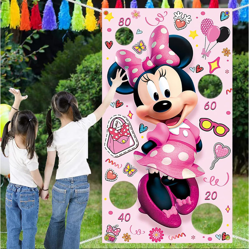 Pink Cartoon Mouse Toss Game Banner With 3 Bean Bags For Kids Mouse Party S