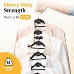 Black Velvet Hangers 50 Pack, S-Shaped and Stackable Non Slip Felt Hanger with 360ยฐSwivel Hook, Ultra Thin and Space Saving Flocked Hangers for Suits, Shirts, Coats, 15Lbs Capacity Heavy Duty