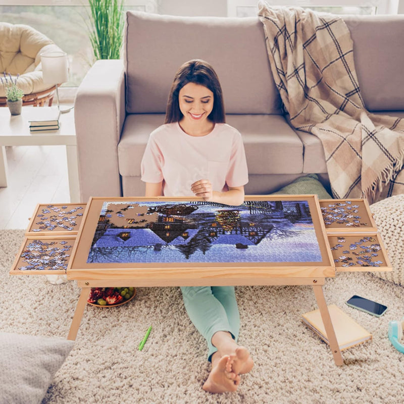Puzzle Board 1500 Pieces,34.3”X 26.5” Jigsaw Puzzle Table With 4 Drawers An
