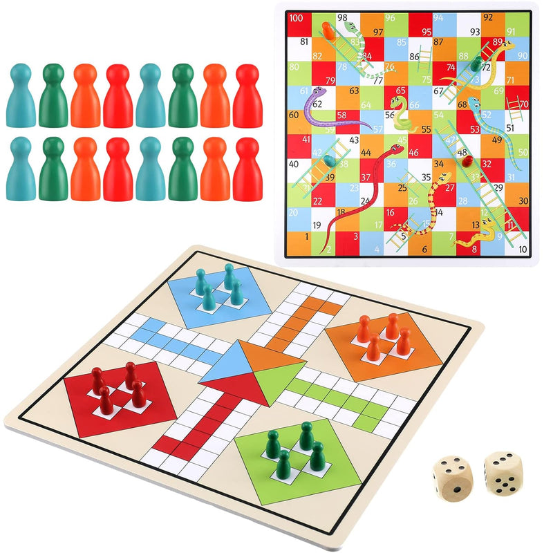 2 in 1 Snakes and Ladders, Ludo Game Set, 12 x 12 Inch Ludo Board Game 2-4
