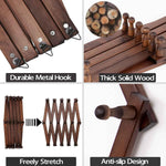 Hat Rack for Wall, Expandable Wall Hat Holder with 16 Hooks, 16-inch Wooden Wall Hat Rack for Hat, Baseball Caps,Cowboy Hat, Bag,Hoodie(Brown)