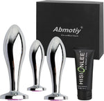 3-Piece Metal Anal Plug Set, Luxury Jewelry Design, Unisex Adult Toys (Pink)