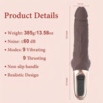 9.8" Thrusting Dildo with LED Display, 9 Vibration & Thrusting Modes, Silicone