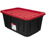 (6 pack) Hyper Tough Large Storage Bin, 27 Gallon Plastic Storage Container with Snap-On Lid, Black and Red, Industrial