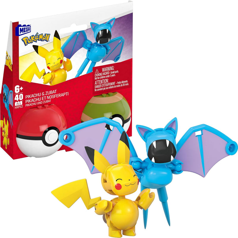 Pokémon Building Toys Set Pikachu & Zubat With 40 Pieces, 2 Poseable Charac
