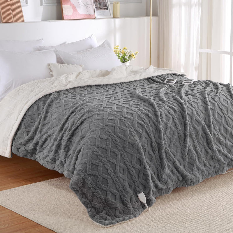 Electric Blanket Queen Size Dual Control - Thick Tufted Sherpa Heated Blanket