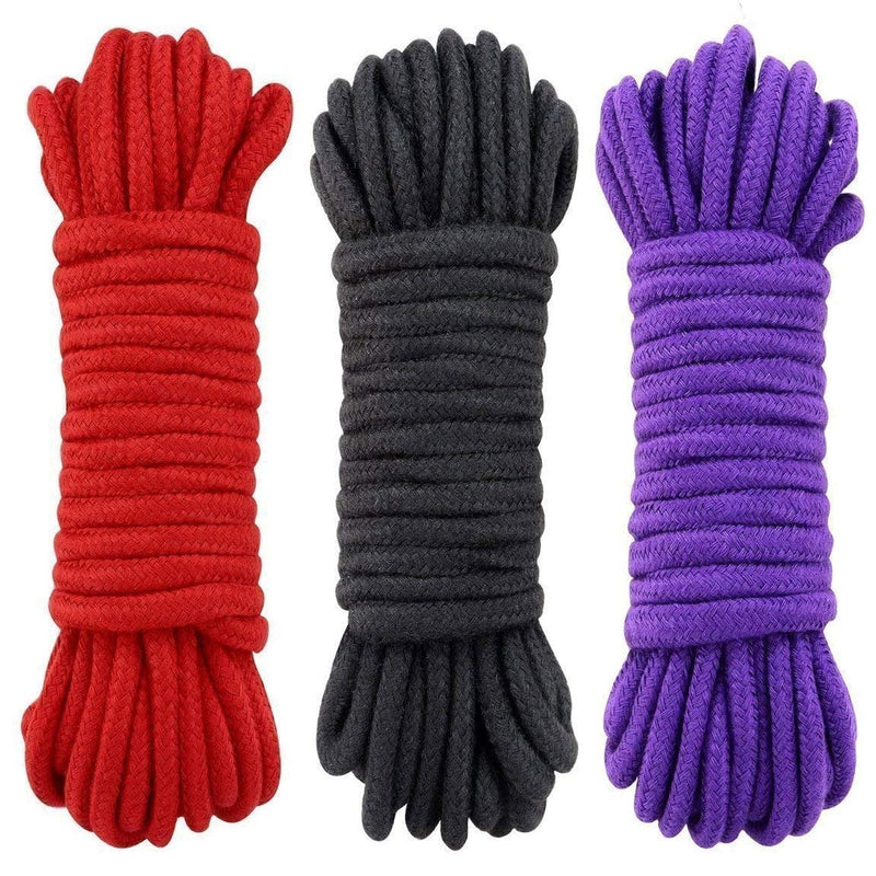 Bdsm Shibari Bondage Rope Restraint Kit For Sex | 3 X Pc 96 Feet Black Red & Purple Soft Adult Sex Toy | Fetish Things For Women Men + Couples | Bondageromance Restraining Handcuff Equipment Set